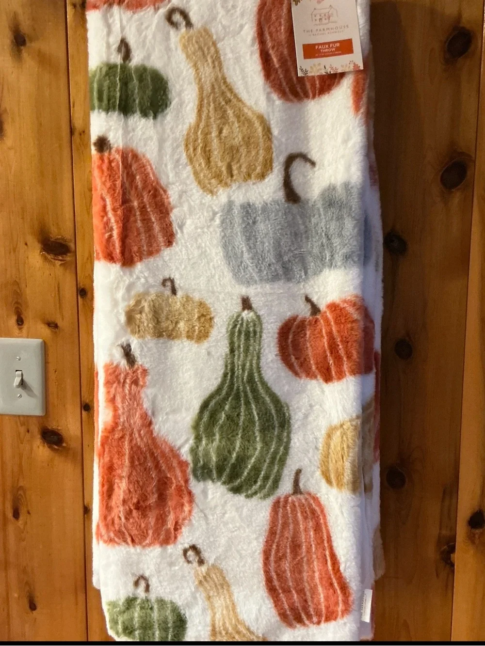 The Farmhouse by Rachel Ashwell Block Print Pumpkins Printed Koda Faux-Fur Throw